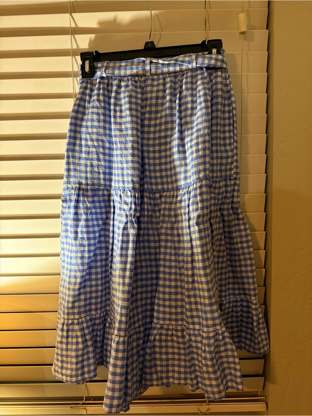 Blue Gingham Tie-Waist Midi Skirt - Picture 4 of 8